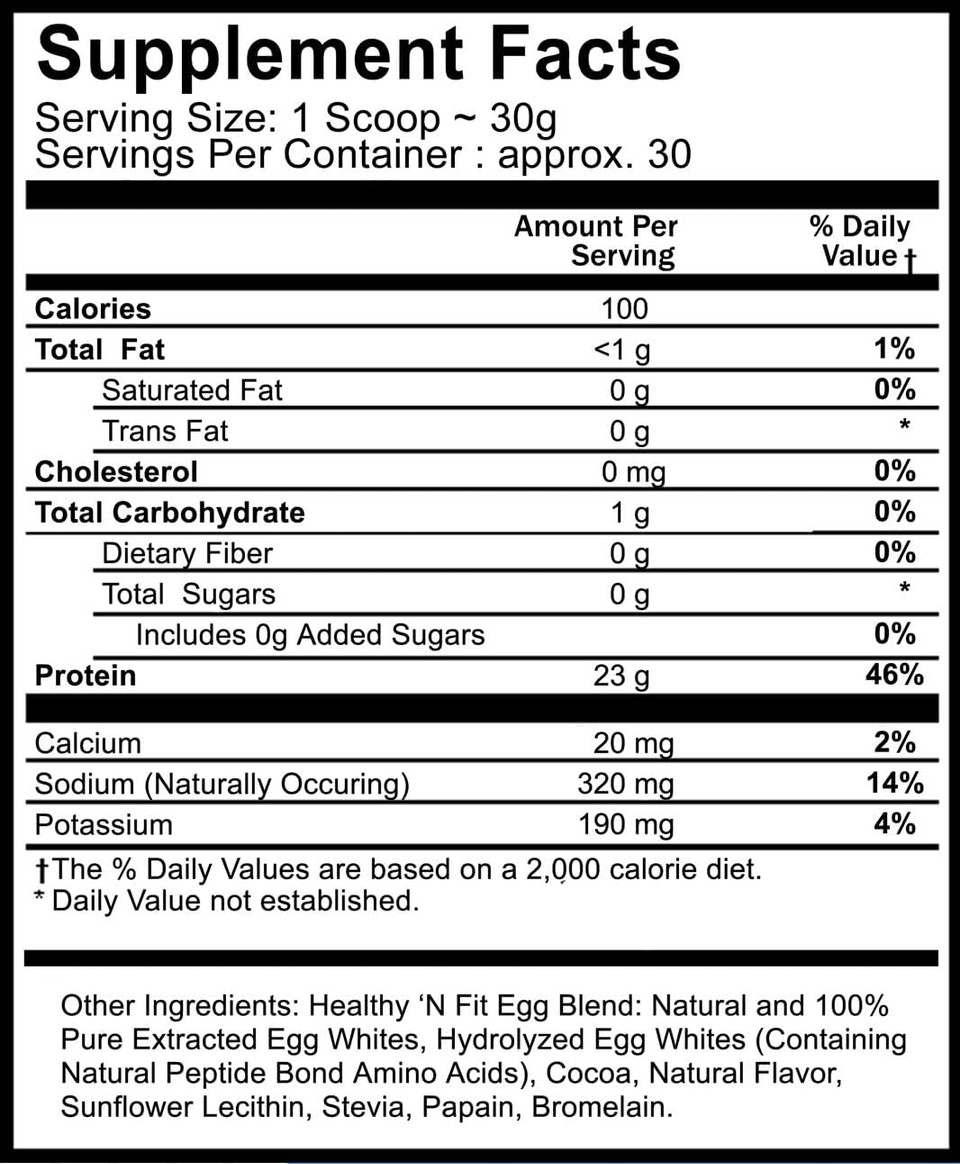 Healthy 'N Fit 100% Egg Protein- Heavenly Chocolate (2Lb): 100% Egg White Protein -Plus Natural Peptides. Ultra Pure, Natural Egg Protein Isolate