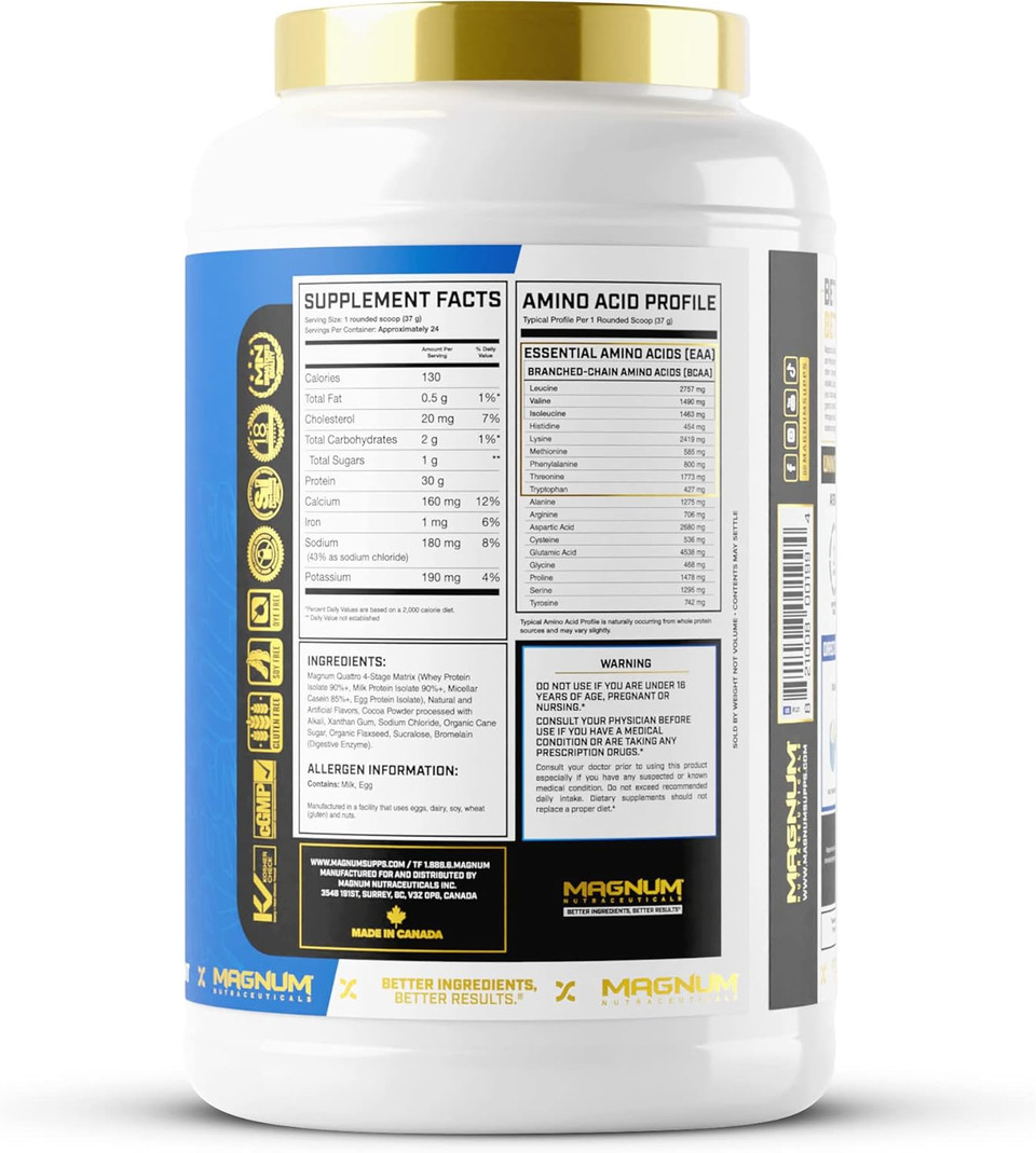 Magnum Nutraceuticals Quattro Whey Protein Powder, Peanut Butter Cup 2Lb  Premium Protein Isolate Blend For Muscle Growth & Recovery