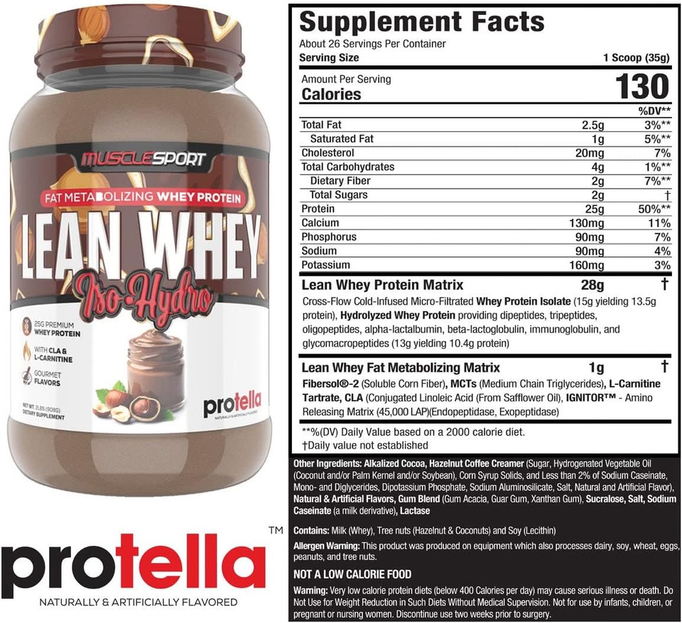 Musclesport Lean Whey Revolution, Whey Protein Isolate With Hydrolyzed Whey - Low Calorie, Low Carb, Low Fat, Incredible Flavors - 25G Protein Per Scoop (2Lb, Cookies N Cream) Musclesport Lean Whey Revolution, Whey Protein Isolate With Hydrolyzed Whey - Low Calorie, Low Carb, Low Fat, Incredible Flavors - 25G Protein Per Scoop (2Lb, Cookies N Cream)