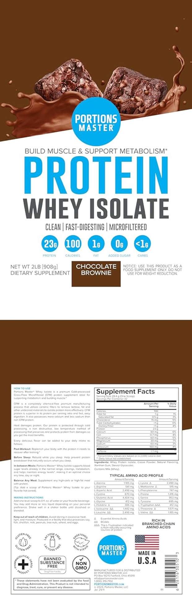Cfm Whey Isolate Protein Powder, 2 Lb, 23G Low Carb, Low Fat, Cold-Processed, Fast Absorbing, Muscle Growth & Recovery Support (Birthday Cake)
