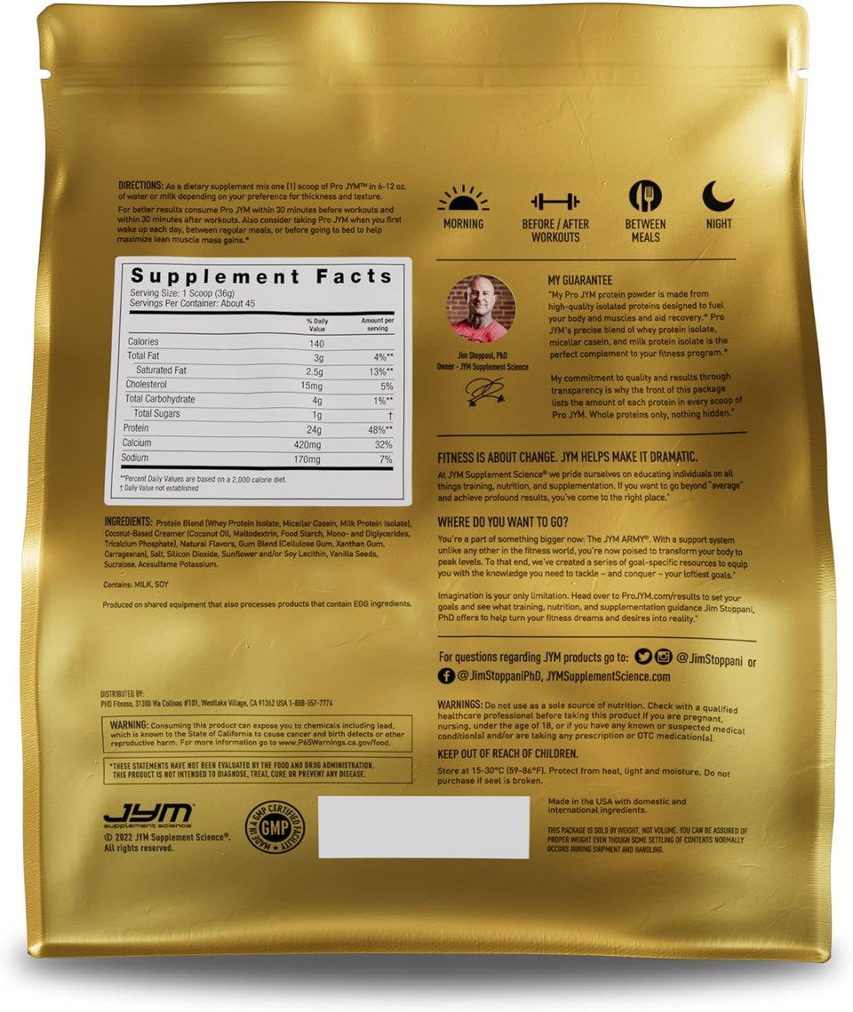 Pro Jym Tahitian Vanilla Protein Powder - Whey Protein Isolates, Casein, & Milk Protein, Lean Muscle Building For Men & Women, Jym Supplement Science, 45 Servings