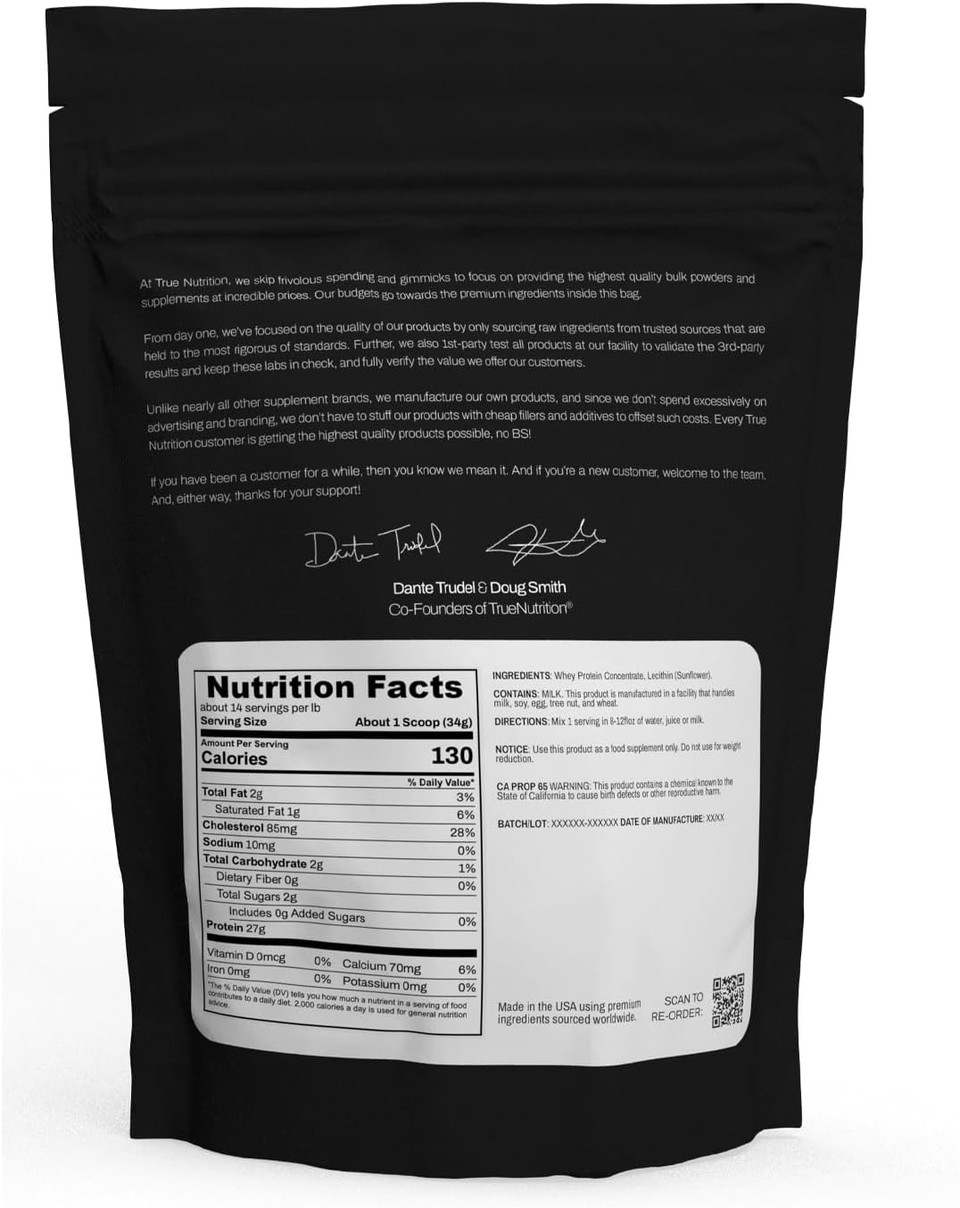 True Nutrition - Whey Protein Concentrate - 100% Whey Protein Powder - Fast Acting Low Carb Protein Powder With Essential Amino Acids - High In Leucine - French Vanilla - 2Lb