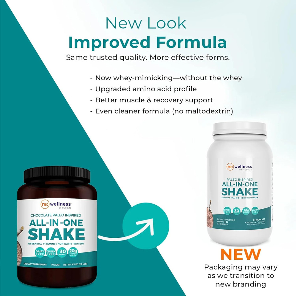 Reignite Wellness By Jj Virgin | Chocolate Paleo-Inspired All-In-One Shake | Gluten Free + Dairy Free Protein Powder | Contains 20G Of Beef Protein With Vitamins, Minerals, Amino Acids | 30 Servings