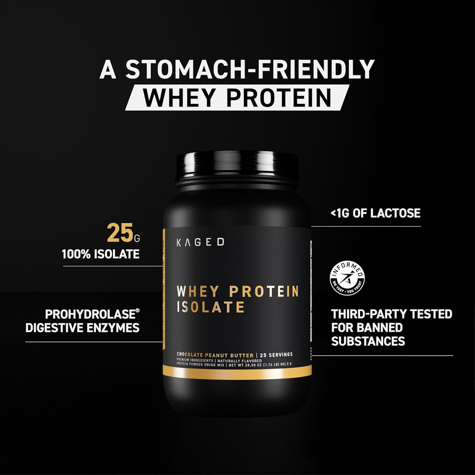 Kaged Whey Protein Isolate Powder, Pb Chocolate, 100% Pure Low Lactose Whey, Post Workout Recovery Drink, Support Muscle-Building, 25G Per Serving, Amazing Taste Easy Mix For Shakes, 41 Serving
