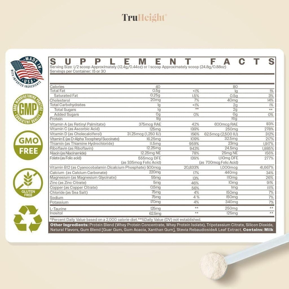 Truheight Growth Protein Shake (Chocolate Milk Flavor, Whey) Natural Growth & Development Protein Powder For Kids & Teens - Weight Gain Drinks - Endorsed By Pediatricians, Picky Eater Vitamin, Ages 4+