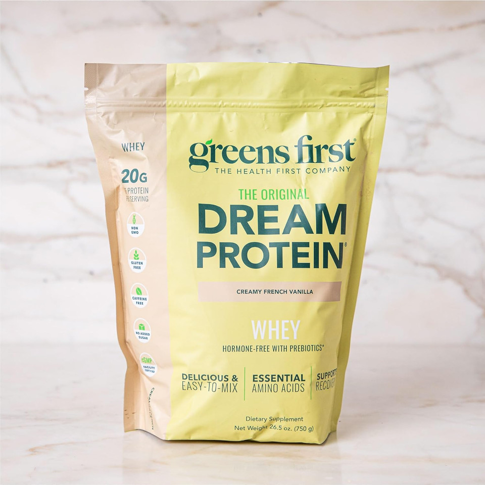Greens First Dream Protein Powder Whey - 20G Protein Per Serving - Hormone-Free With Prebiotics - Non-Gmo - No Artificial Sweeteners/Msg/Aspartame (Rich Dutch Chocolate, 28.04 Oz)