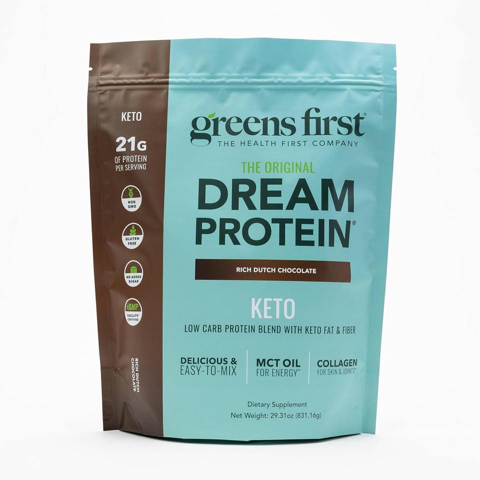 Greens First Dream Protein Powder Keto - 21G Protein Per Serving - Low Carb - With Mct Oil & Collagen - Non-Gmo, Gluten-Free, Caffeine-Free (Rich Dutch Chocolate, 29.31 Oz)
