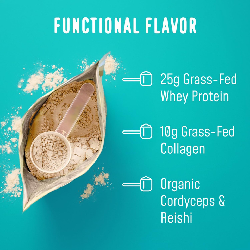 Flavcity Grass Fed Whey Protein Powder - Vanilla Smoothie - 25G Protein & 10G Collagen - Made With Real Vanilla Bean & Organic Coconut Milk - Gluten Free & No Added Sugars (20 Servings)