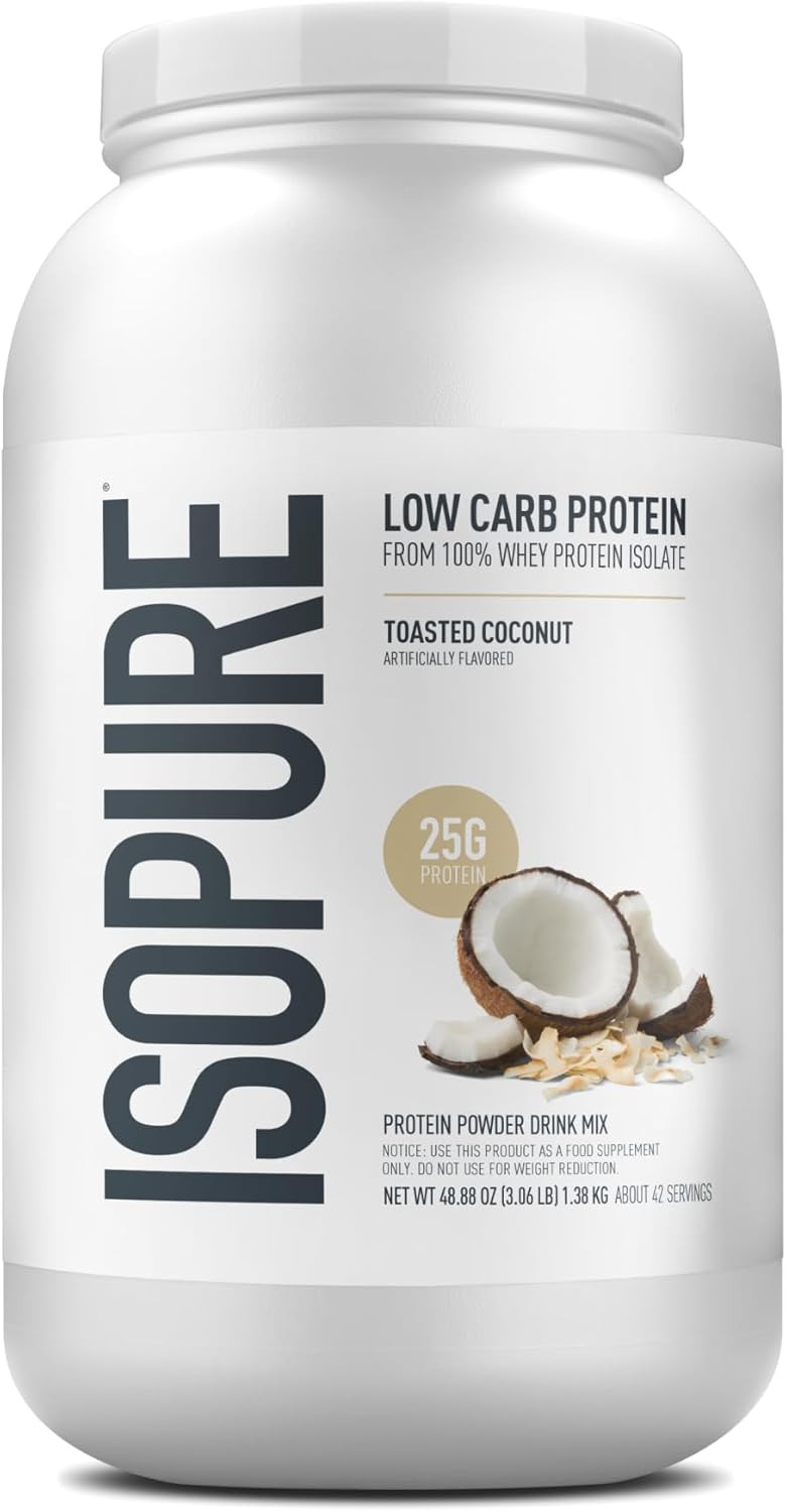 Isopure Low Carb 100% Pure Whey Isolate Protein Powder, Lactose Free, Gluten Free, With Vitamins, Toasted Coconut, 25G Protein Per Serving, 3 Lbs, 42 Servings