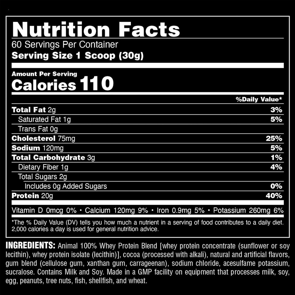 Animal 100% Whey Protein Powder  Whey Blend For Pre Workout Or Post Workout, Recovery, Or An Anytime Low Sugar Protein Boost Meal Replacement With Bcaa Branched Chain Amino Acids  Chocolate, 4 Lb