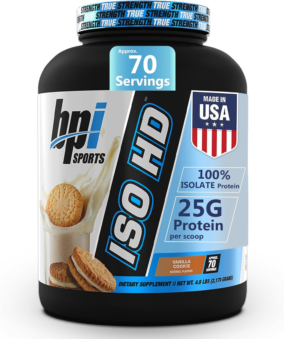 Bpi Sports Iso Hd Isolate Protein Powder  100% Whey Isolate, Protein Powder For Muscle Gain - Vanilla Cookie, 4.8 Lbs - 70 Servings