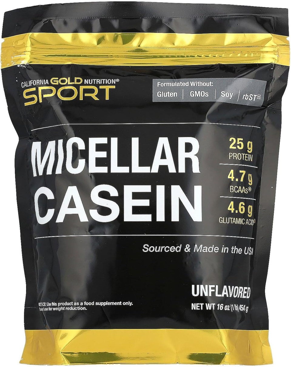 California Gold Nutrition Sport, Micellar Casein, Unflavored, Slow Absorption, 16 Oz (454 G)