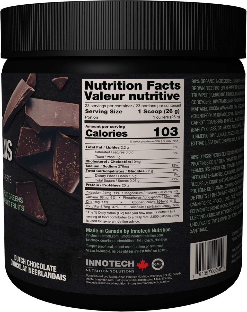 Innotech Nutrition Solutions Fermented Plant Protein & Greens Chocolate Lightly Sweetened - 600 G