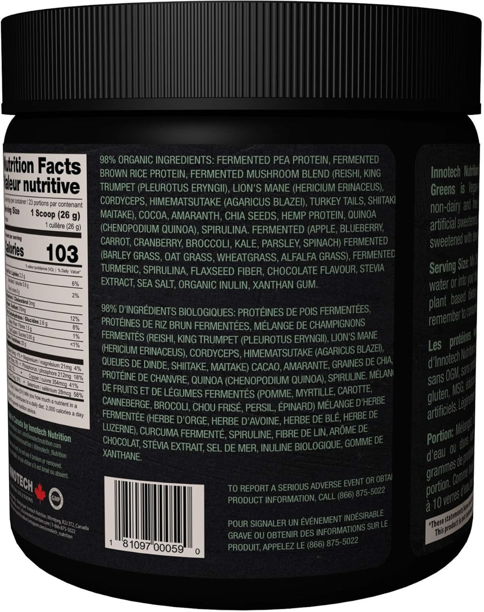 Innotech Nutrition Solutions Fermented Plant Protein & Greens Chocolate Lightly Sweetened - 600 G