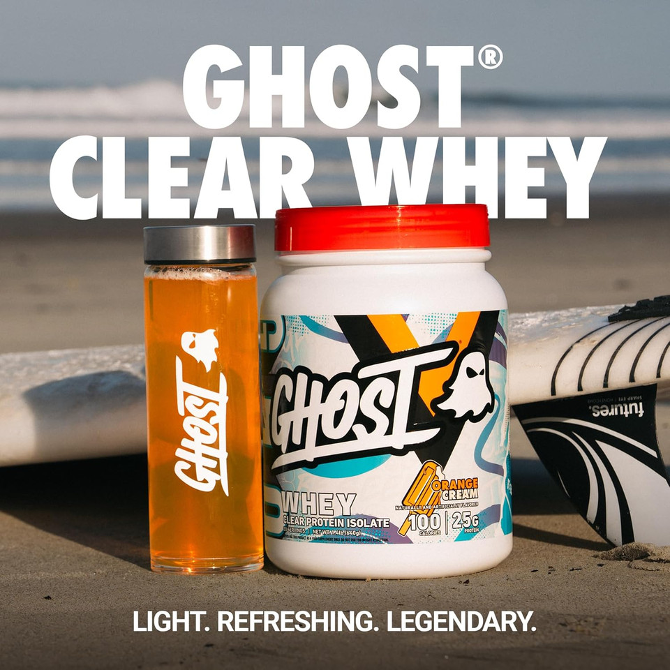 Ghost Clear Whey Isolate Protein Powder, Strawberry Watermelon - 1.57 Lb Tub, 25G Of Whey Protein - Post Workout Drink For Muscle Gain & Recovery  Sugar Free, Soy Free & Zero Fat, 20 Servings