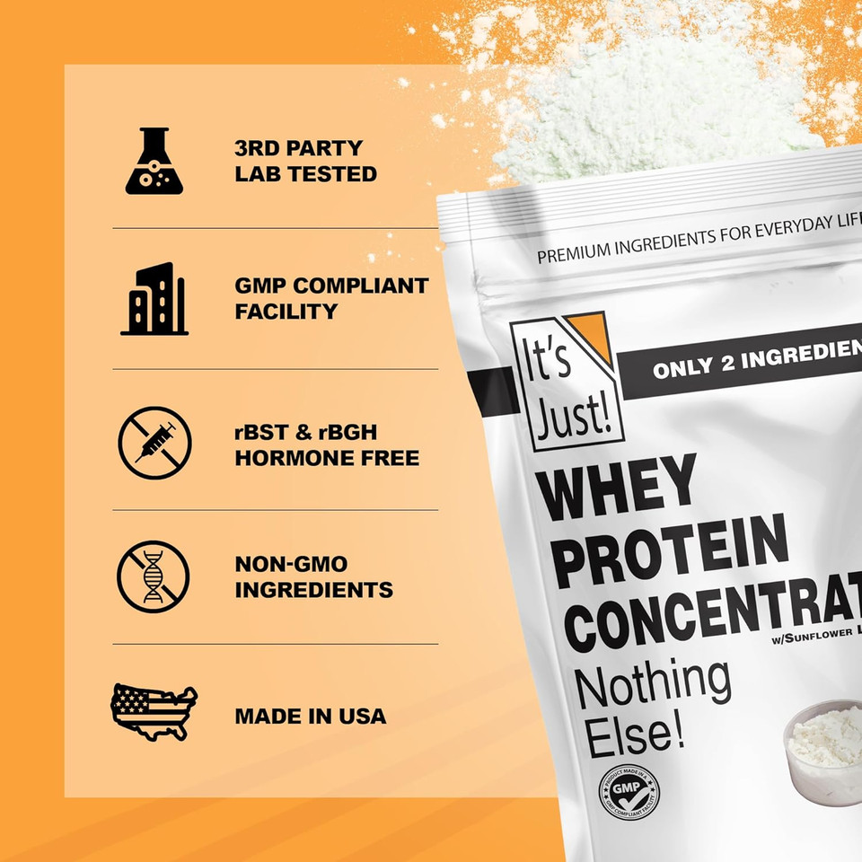 It'S Just! - 100% Whey Protein Concentrate, Grass-Fed Pasture Raised, Made In Australia, Rbst/Rbgh Hormone Free, Premium Wpc-80, No Added Flavors (Grass-Fed Unflavored, 5 Pound)