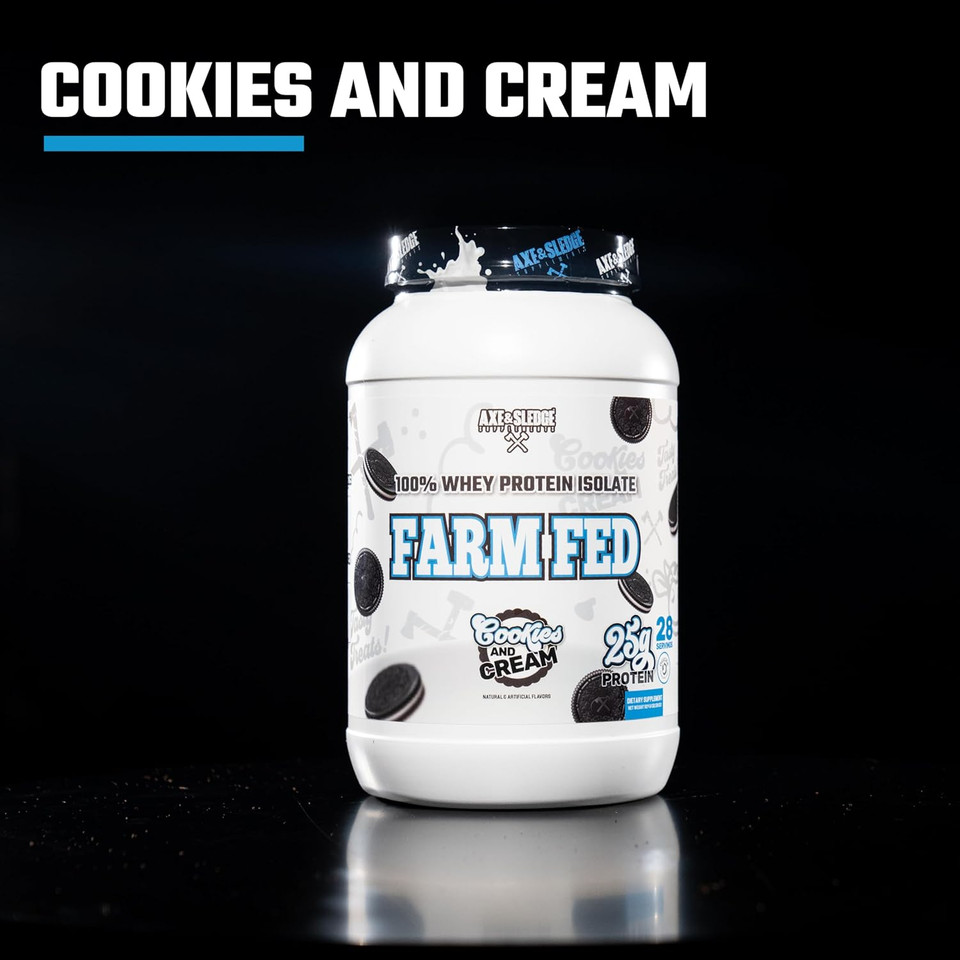 Axe & Sledge Farm Fed 100% Whey Protein Isolate | 25G Protein | Low Carb, Low Sugar, Gluten Free | Protein Powder For Men And Women | Keto | Made In The Usa | 28 Servings, Cookies And Cream
