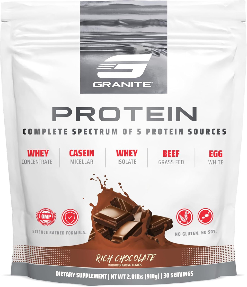 Granite Nutrition Protein Powder - Premium 5-Source Blend (Whey, Casein, Egg, Grass-Fed Beef) For Lean Muscle And Recovery - Salted Caramel Flavor, 30 Servings