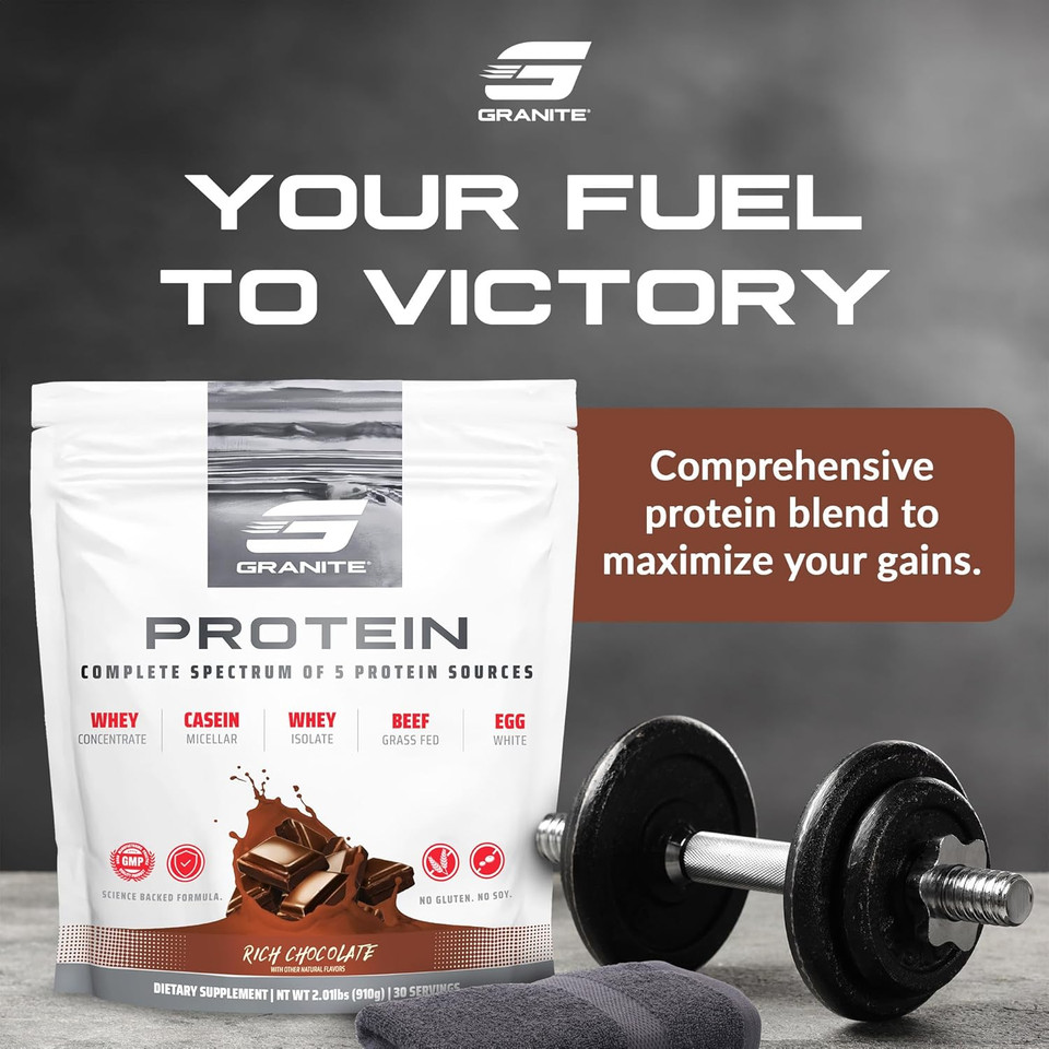 Granite Nutrition Protein Powder - Premium 5-Source Blend (Whey, Casein, Egg, Grass-Fed Beef) For Lean Muscle And Recovery - Salted Caramel Flavor, 30 Servings