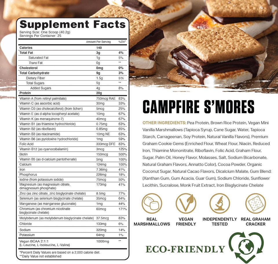 Ambrosia Planta - Premium Organic Plant-Based Protein | Vegan & Keto Friendly | Gourmet Flavors With No Bloating Or Stomach Upset | Gluten & Soy Free | No Added Sugar | 25 Servings | Campfire Smores