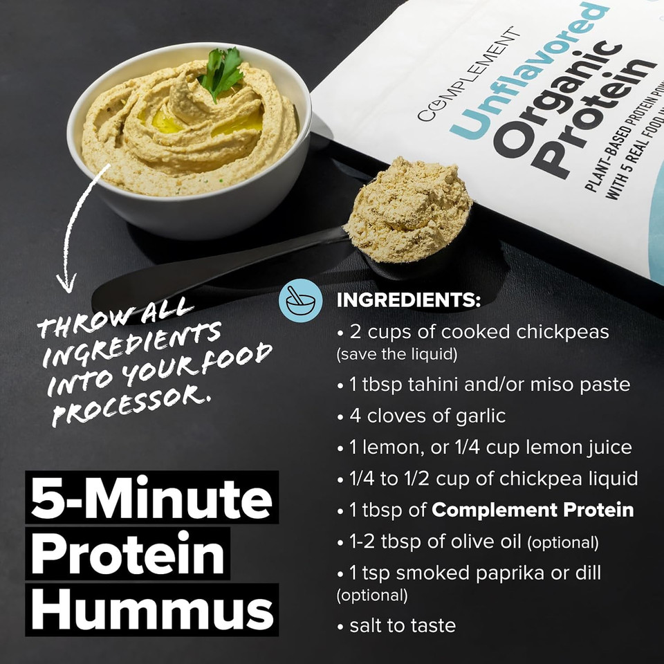Complement Organic Vanilla Vegan Protein Powder (15 Servings) Low Carb, Low Calorie, Sugar Free, Soy Free, Non-Gmo, Gluten Free, Non Dairy- Yellow Pea, Pumpkin Seed- 15G Plant Based Protein Powder
