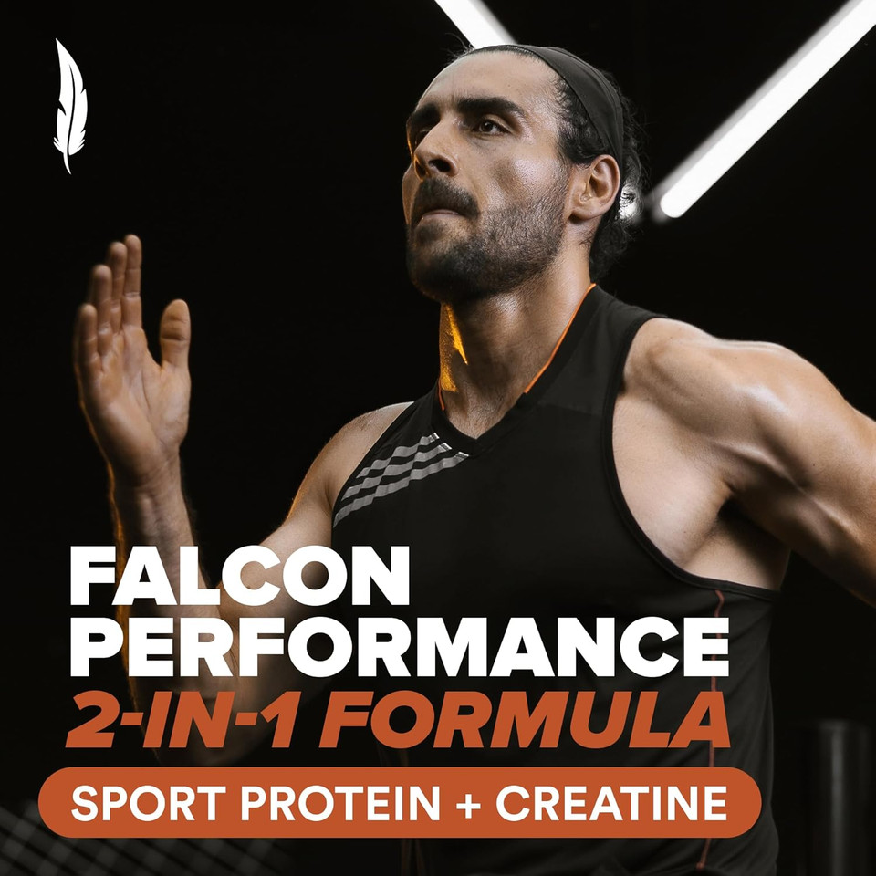Falcon Performance Vegan Protein Powder, 31G Protein, 5G Creatine, 5G Bcaa, Probiotics, Electrolytes, Pre Workout, Low Carb, Sugar Free & Dairy Free, Plant Based Chocolate Protein, 28 Servings