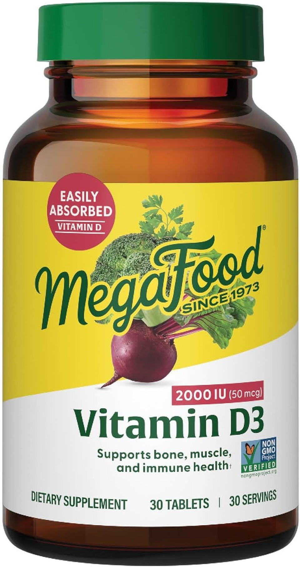Megafood Vitamin D3 2000 Iu (50 Mcg) - Vitamin D Supplements With Real Food, Immune Support, Supports Bones, Teeth & Muscles, Vegetarian, Certified Non-Gmo, Kosher  30 Tablets, 30 Servings