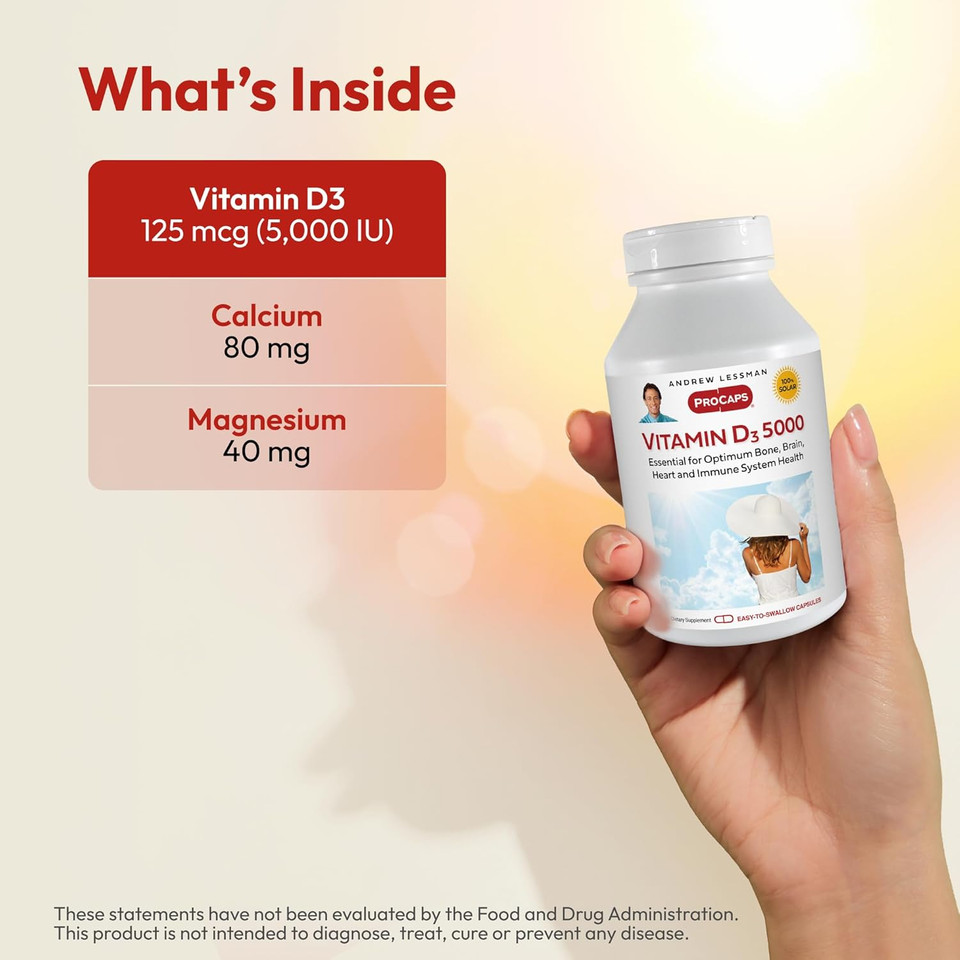 Andrew Lessman Vitamin D3 2000 Iu 60 Capsules - High Potency, Essential For Calcium Absorption, Supports Bone Health, Healthy Muscle Function, Immune System, More. Small Easy To Swallow Capsules