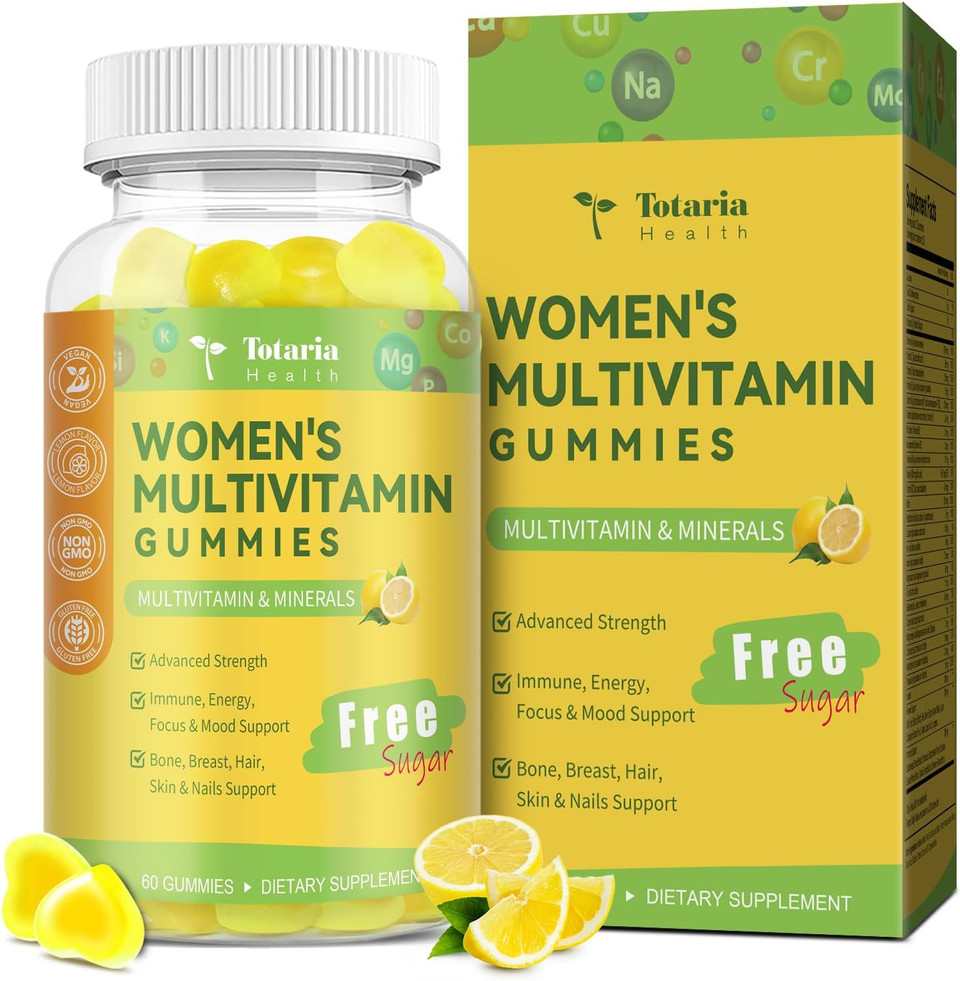 Sugar Free Multivitamin Gummies For Women 14+ W/Inositol, Iron, Folate, Biotin, Womens Daily Multivitamin Gummy W/Vitamin A, D, C, B, Support Hair, Skin, Energy, Immune, Strawberry Flavor