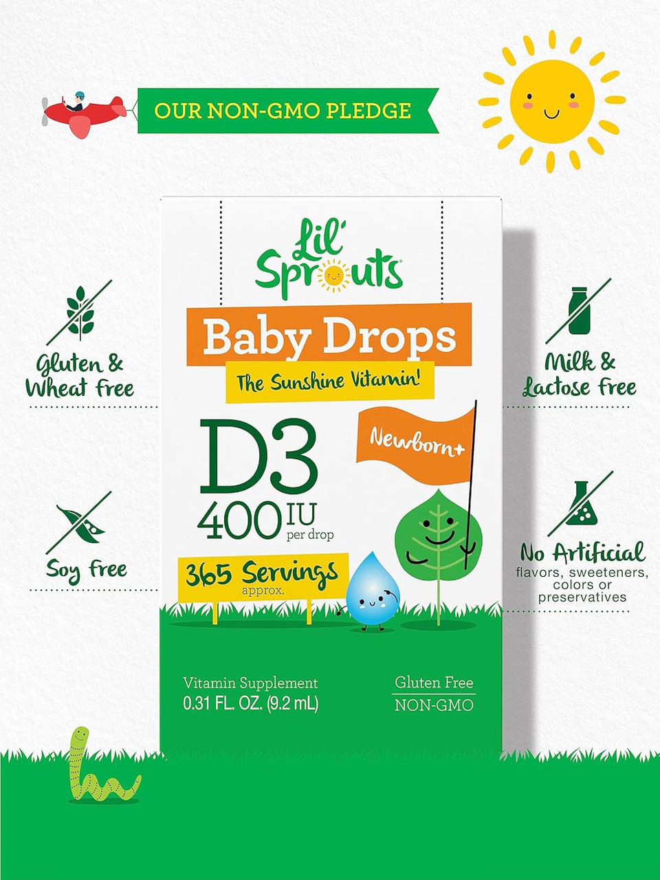 Carlyle Baby Vitamin D3 Liquid Drops | 400 Iu | .31Oz (9.2 Ml) 1 Year Supply (365 Servings) | Vegetarian, Non-Gmo, And Gluten Free By Lil' Sprouts