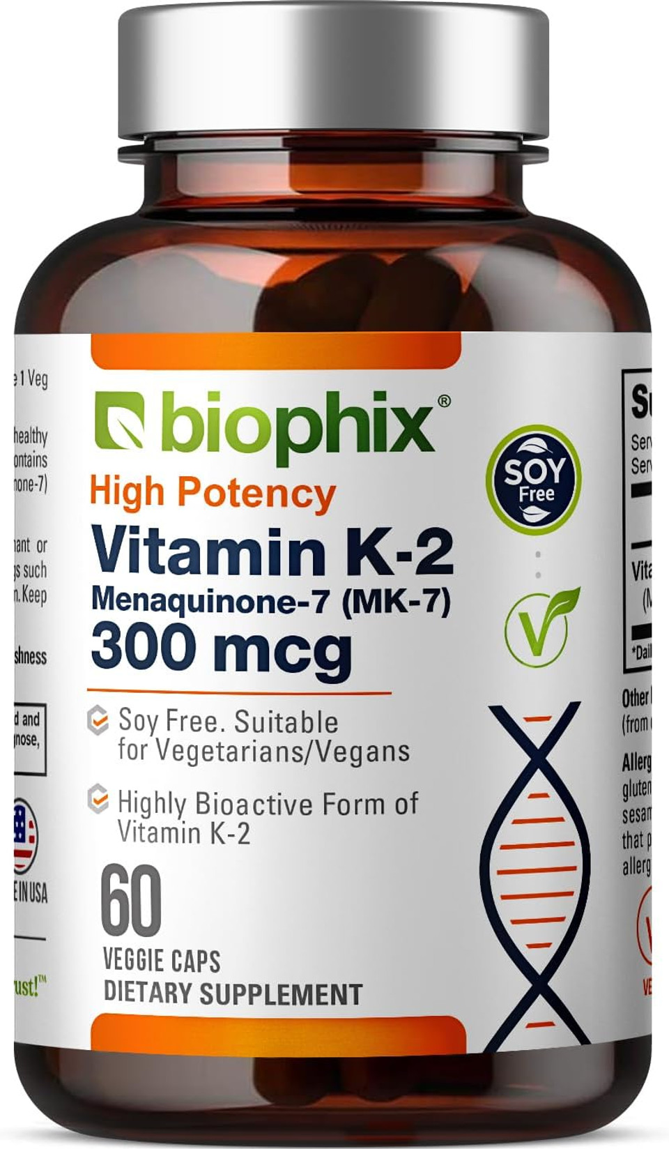 Biophix Vitamin K2 Mk-7 300Mcg, 60 Vegan Capsules  High-Potency Supplement For Bone Strength And Immune Health