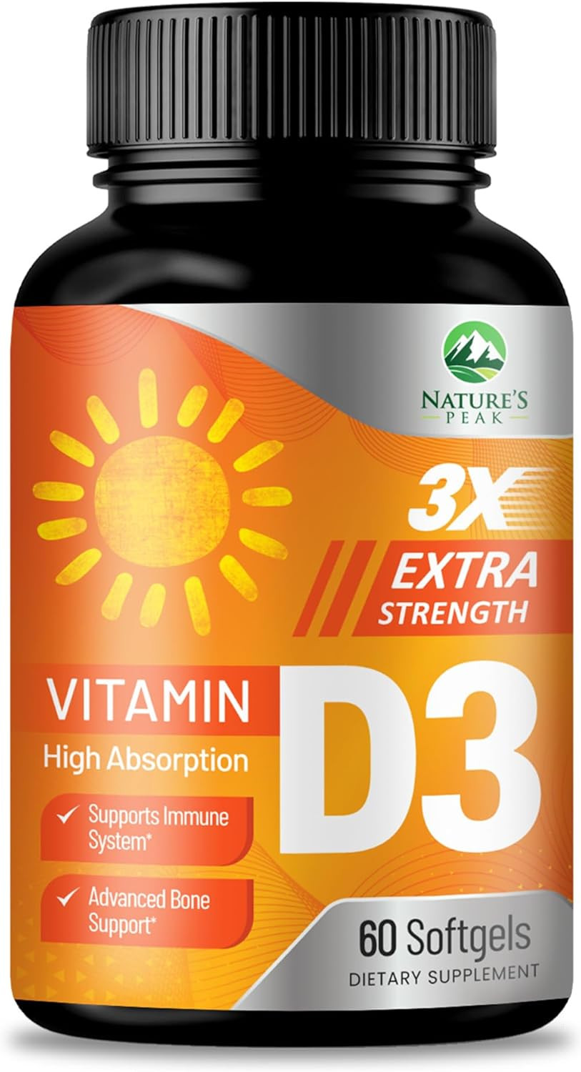 Vitamin D3 5000 Iu Softgels (125 Mcg) - Extra Strength Vitamins D-3 Dietary Supplement For Bone, Teeth, Muscle Health & Immune Support, Rapid Absorbtion Mini D Softgel, Non-Gmo, Gluten Free - 60 Count