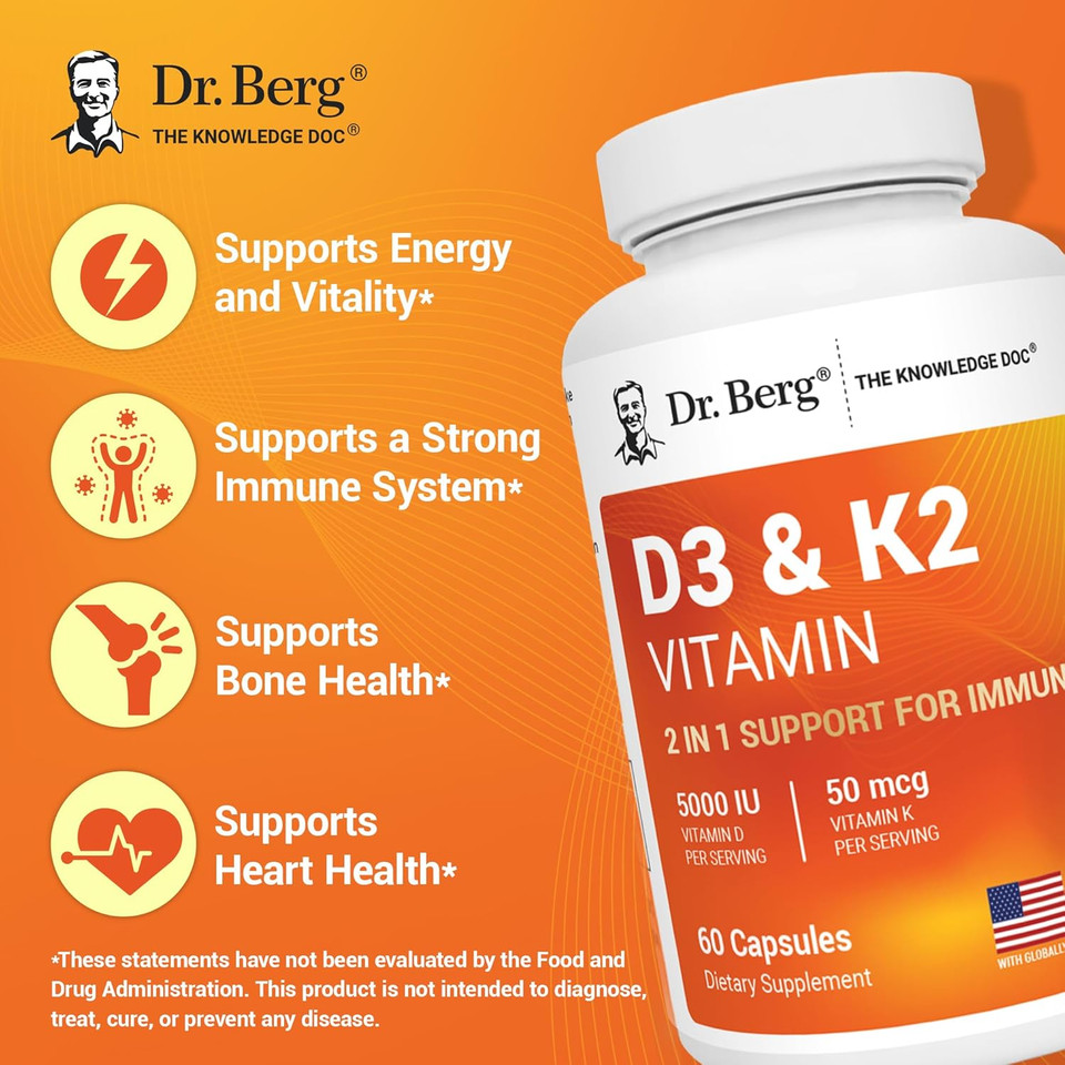 Dr. Berg Vitamin D3 K2 5000 Iu With Mct Powder | Powerful 7-In-1 Formulation | 4X Lab-Tested & Verified | High Absorption Formula | K2 D3 Vitamin Supplement - 60 Capsules