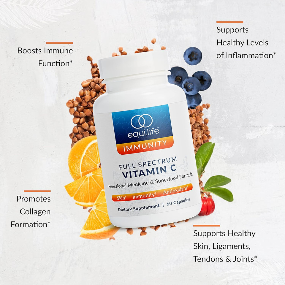 Equilife - Full Spectrum Vitamin C, Immune Support Supplement, Antioxidants Supplement, Promotes Promotes Long-Lasting Moisture In Skin, Helps Regulate Irritation Responses, Easy-To-Use (60 Capsules)