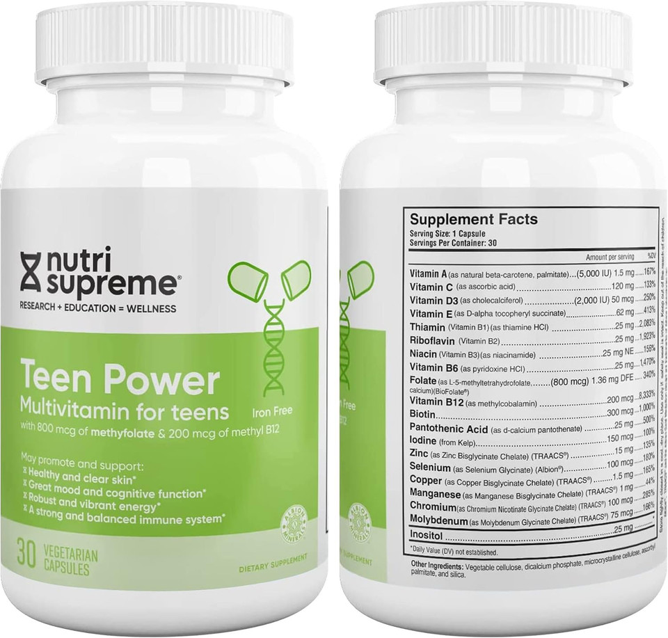 Nutri Supreme Teen Multivitamin For Boys And Girls 12-17, Best Kosher One Per Day Teen Vitamins, Formulated For Teen Development And Immune Health, 30 Capsules