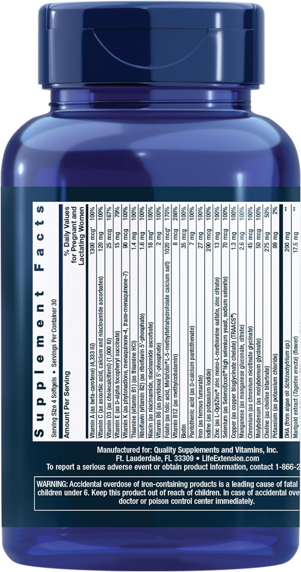 Life Extension Prenatal Advantage Supplement  Comprehensive Prenatal Vitamin For Pregnant Women - Complete Multivitamin For Healthy Brain With Dha - Non-Gmo, Gluten-Free -120 Softgels