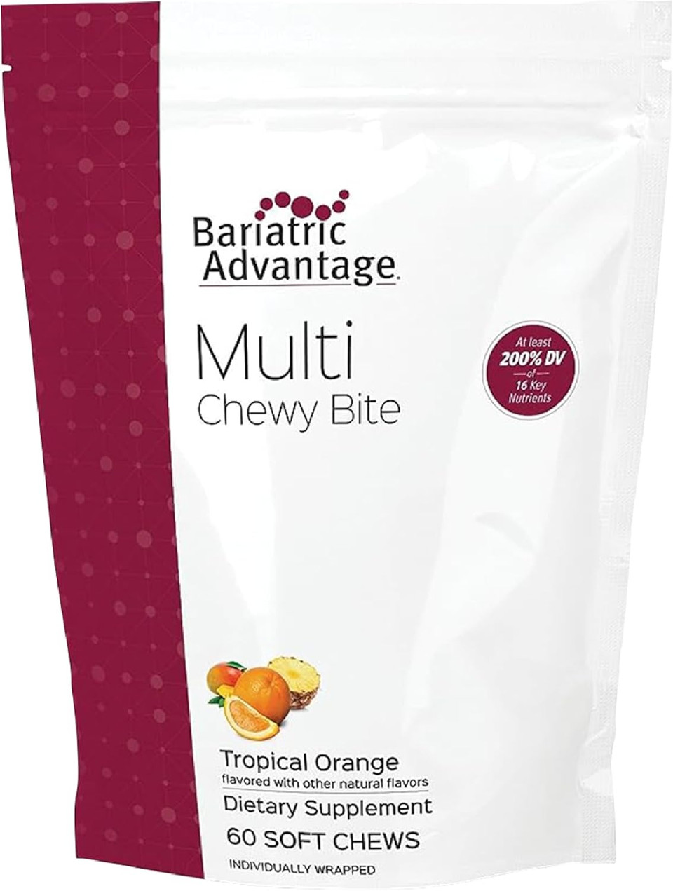 Bariatric Advantage Multi Chewy Bite - Soft Chew Multivitamin For Bariatric Surgery Patients - Chewable Multivitamin With Folic Acid, Vitamin D3 & More - Assorted Fruit Flavor - 60 Count