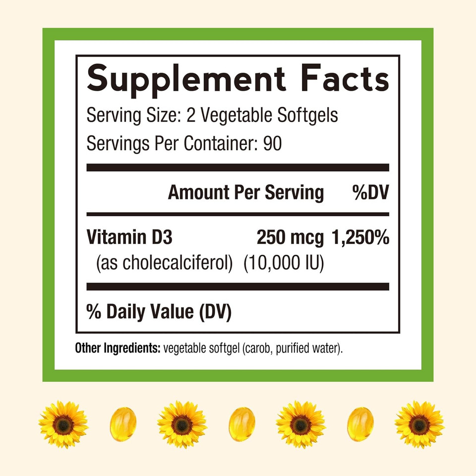 Doctor'S Recipes Vitamin D3 10000 Iu, Immune Support For Bones, Teeth, And Muscle Function, Non-Gmo, No Gelatin, Gluten Or Soy, 90 Days Supply, 180 Vegetarian Softgels