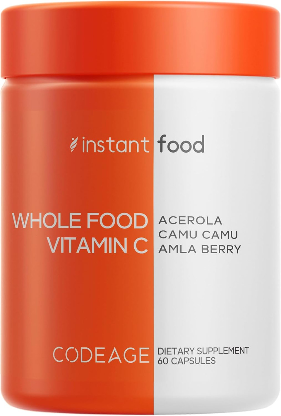 Codeage Whole Food Vitamin C Supplement - Acerola Cherry, Camu Camu, Amla Berry & Rose Hips Blend - Citrus Bioflavonoids - Instantfood Energy Vitamins - 500Mg Vitamin C Pills - Non-Gmo - 60 Capsules