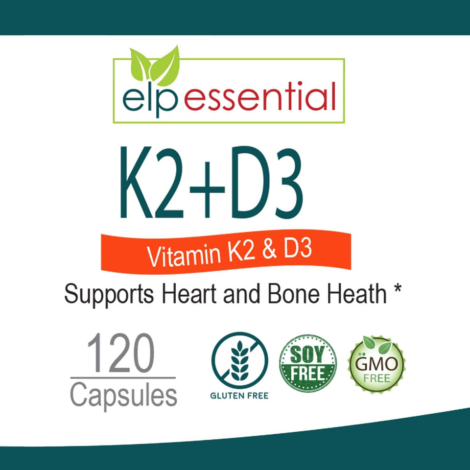 Elp Essential Vitamin K2 With D3 Supplement Bone And Heart Health,Capsules K2+D3 Vitamins 120 Capsules
