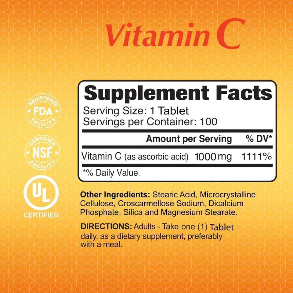 Alfa Vitamins Vitamin C Supplement 1000Mg, Powerful Antioxidant For Immune Support & Healthy Skin, Promotes Collagen Formation, Dietary Supplement For Daily Wellness And Skin Protection, 100 Tablets