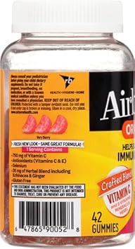 Vitamin C 750Mg (Per Serving) - Airborne Very Berry Flavored Gummies (21 Count In A Bottle), Gluten-Free Immune Support Supplement With Vitamins A C E, Selenium, Echinacea, Ginger, Antioxidants