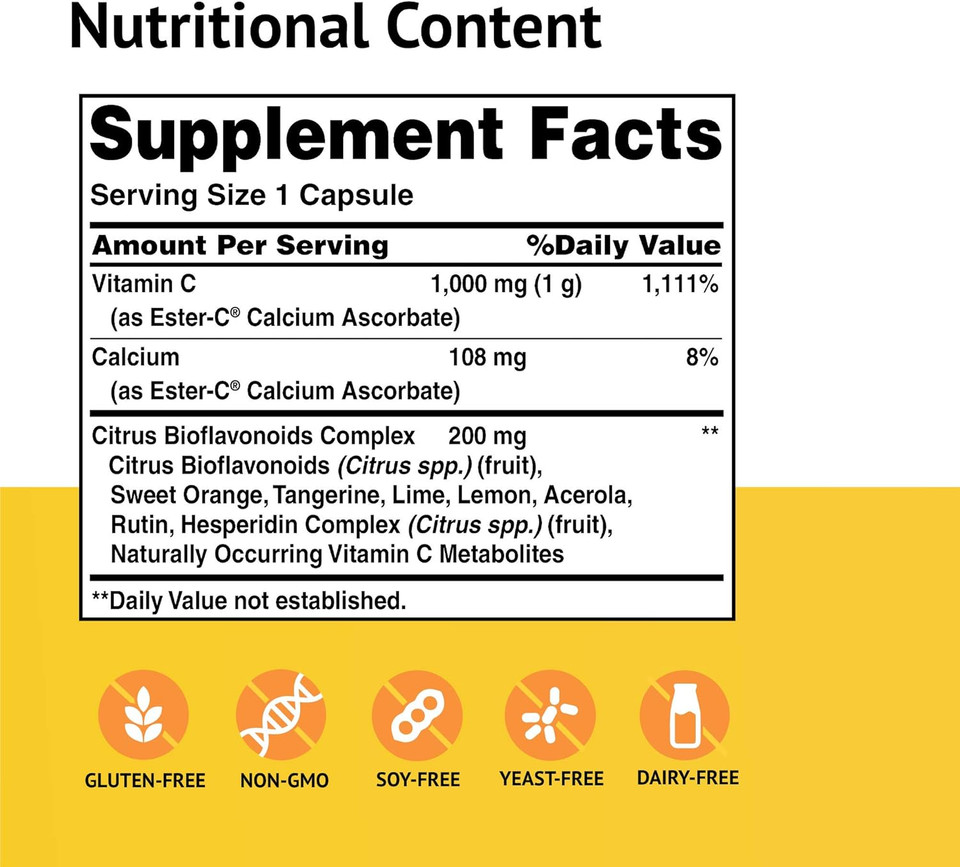American Health Ester-C With Citrus Bioflavonoids Capsules - Gentle On Stomach, Non-Acidic Vitamin C - 500 Mg, 60 Servings, 120 Count