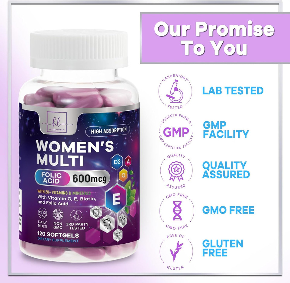 Multivitamin For Women - Vitamin A, C, D, E, And 8 B Vitamins For Energy & Immune Support, With Biotin, Iron & Zinc For Bone & Skin Health, Daily Womens Multivitamin & Minerals - 60 Softgels