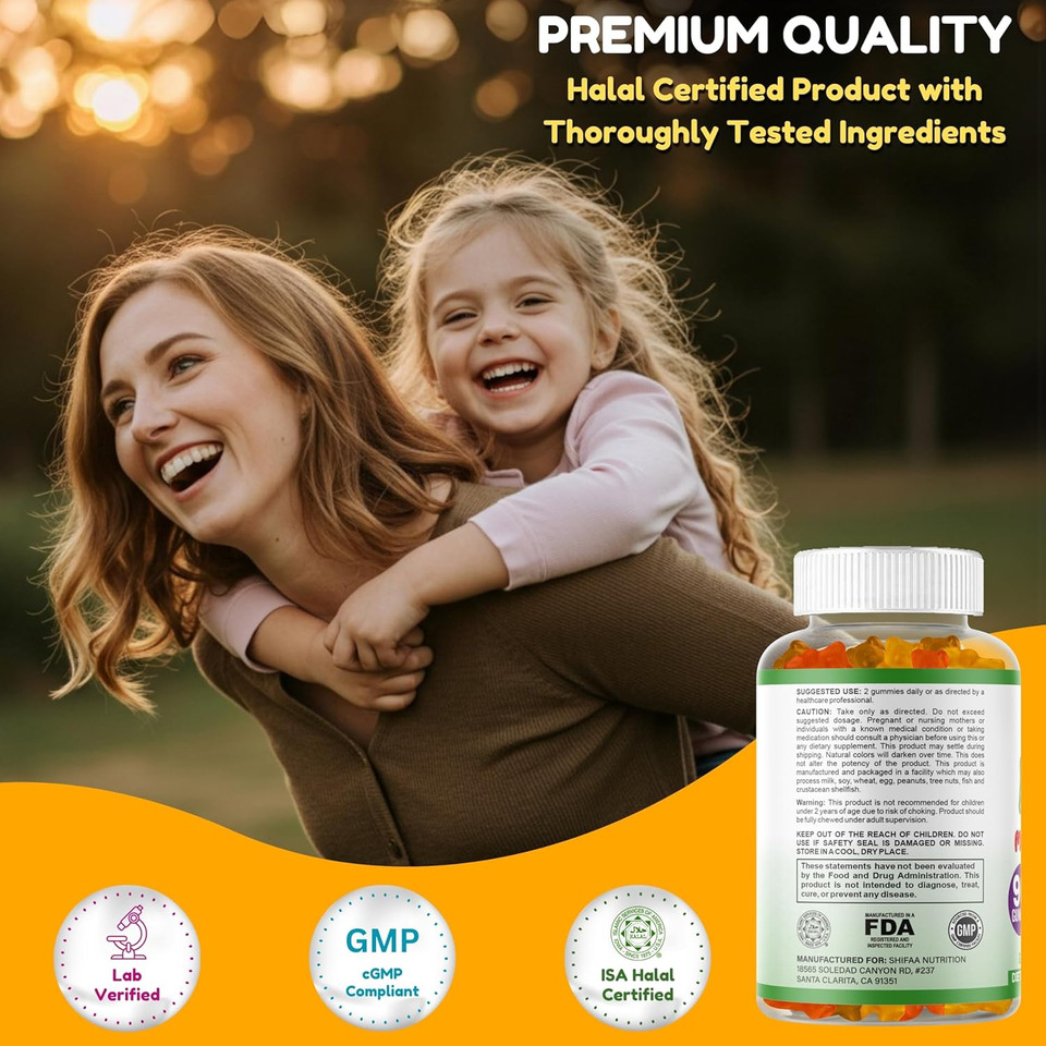 Halal Kids Multivitamin Gummies, 45-90 Days Supply, With All Essential Kids Vitamins. Toddler Vitamins With Vitamin C, D, Zinc, A, E, B6, B12, Biotin | Halal Gummy Vitamins For Kids
