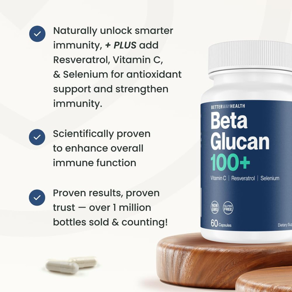 Better Way Health Advanced Immune Readiness  1,3/1,6 Beta Glucan With Vitamin C, Selenium & Resveratrol  Immune Support Supplement For Nk Cells & Phagocytosis  60 Capsules