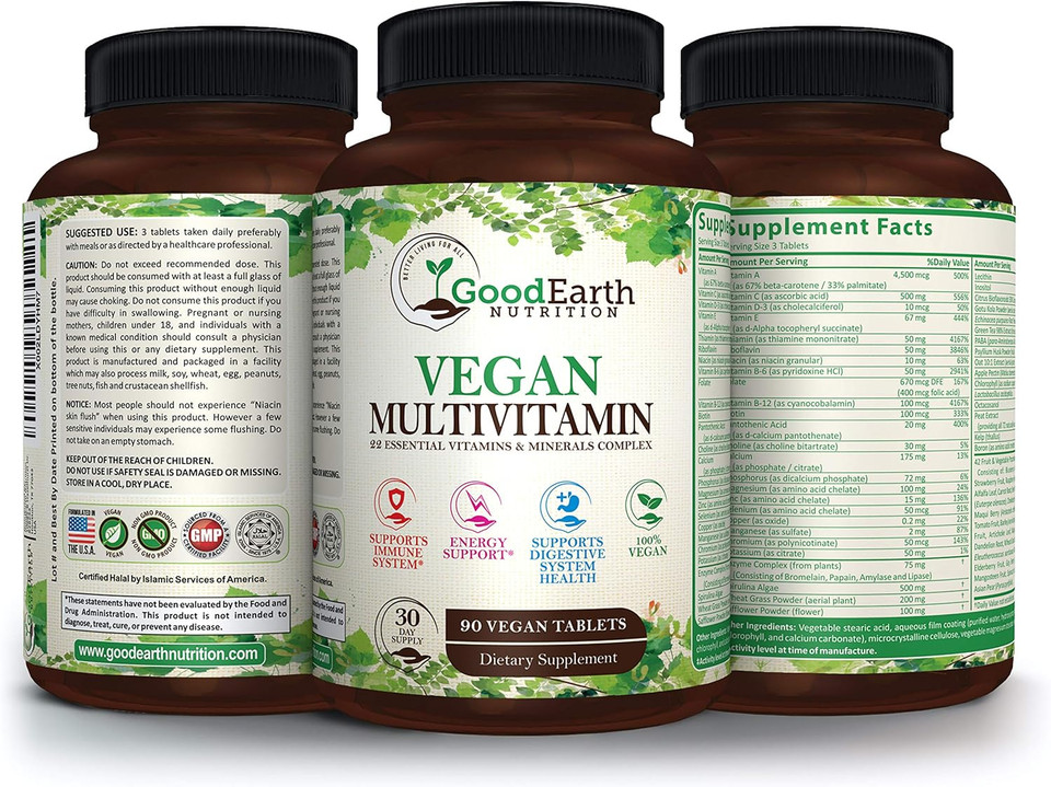 Vegan Multivitamins For Men & Women - Vitamins A , B Complex , C , D3 , Zinc , Magnesium , Spirulina , Antioxidants - Daily Multivitamin Mineral Supplement With Proprietary Fruit & Vegetable Blend