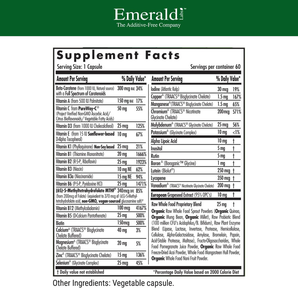 Emerald Labs Men'S 1 Daily Multi - Additive-Free Men'S Multivitamin - Includes Lycopene, Zinc, Vitamin D3, & More - Supports Bones, Prostate & Vision* - 60 Vegetable Capsules
