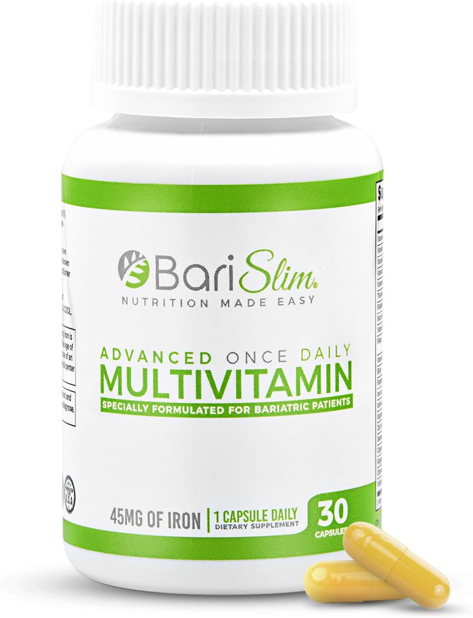 Barislim Advanced Once Daily Bariatric Multivitamin Capsule - 45 Mg Of Iron - Bariatric Vitamin For Post Bariatric Surgery Including Gastric Bypass And Gastric Sleeve | 90 Day Supply