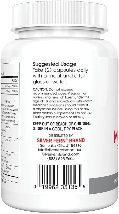 Silver Fern Whole Food Daily Multi Vitamin W/Trace Mineral Blend Supplement - 4 Bottles - 60 Vegicaps Each - 120 Day Supply - Natural, Non-Gmo, Vegan, Multivitamin - Zero Synthetics
